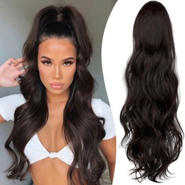 FELENDY Ponytail Extension Drawstring 22" Long Wavy Wrap Around Pony Tails Body Wave Curly Clip in Hair Pieces for Women