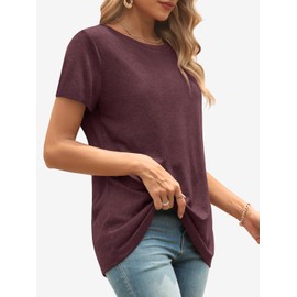 ATHMILE Basic Tees for Women 2025 Summer Tunic Tops Fitted Shirts Basic Scoop Neck Tees Junior Basic Wine Red