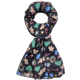 GFM® Women's Christmas Theme Print Scarf -Gingerbread Man and Christmas Trees -(XMAS-FS-621-KL)