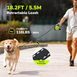 Correa retráctil para perro con extensor a prueba de masticación, correa retráctil resistente para perro de 18 pies con soporte para bolsa de caca, mango antideslizante, correas reflectantes para
