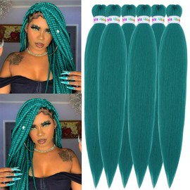 Dark Green Braiding Hair Pre Stretched Kanekalon Braiding Hair Dark Green Braids Hair Knoteless Braiding Hair Prestretched Braiding Hair(Dark Green,6pack)