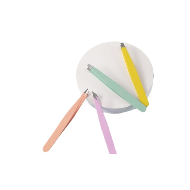 Slanted Eyebrow Tweezers Set, 9.5cm, Pastel Colors, 4 Pack
