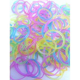 Choose from Over 20 Types, Rare Types, Loom Band Refill Pack, Luminous Clear Color, Colorful Mix, 600 Pieces, Cute Pink Labels, Rubber for Band Bracelets, 12 Colorful S Clips Included