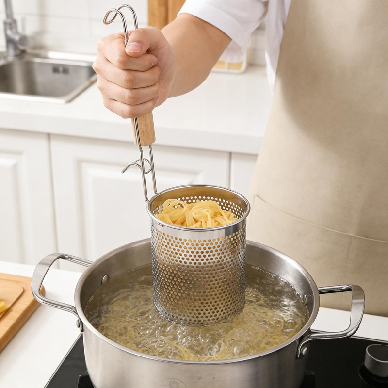 2 Pack Pasta Strainer with Handle Pasta Basket Spider Mesh