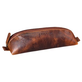 STILORD 'Willem' Pencil Case Leather Pencil Pouch for Men Women Vintage Stationery Bag with Zipper, Colour:Kara - Cognac