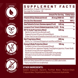 DHT Blocker for Men | Hair Growth Supplement with Saw Palmetto & Biotin - Hair Growth Vitamins - Hair Regrowth - Natural Hair Loss Supplements Liquid-Filled - Proprietary Herbal Blends (90 Capsules)