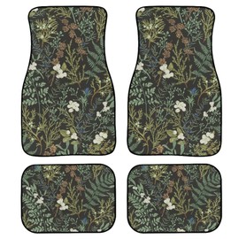 TVMDIZEE Floral Plant Car Floor Mats 4Pcs Magical Forest Botanical Floral Pattern Vintage Green Plants Floor Mats for Cars Custom Front Rear Vehicle Rugs Universal Auto Accessories for Trucks Sedans