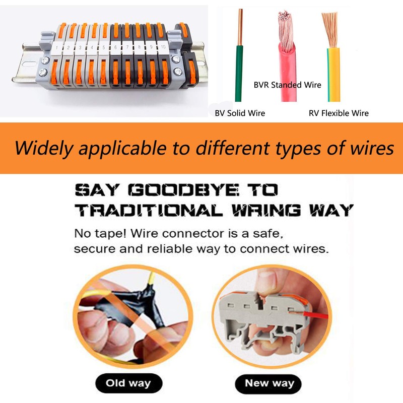 DIN Rail Terminal Blocks Kit, with 20pcs Universal Compact Connectors,