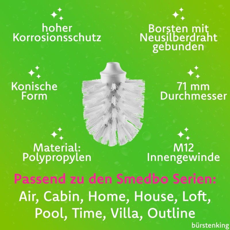Bürstenking Toilet Replacement Brush Head, 71 mm, Toilet Brush Head