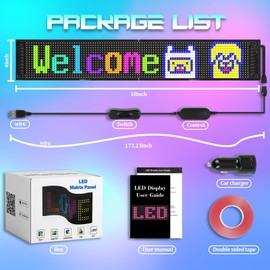 FAHKNS Programmable LED Sign Matrix Panel, Flexible Huge Bright Advertising Scrolling LED Sign, Bluetooth App Control LED Sign for Car Shop Store Advertising Party Bar, 15 "x4