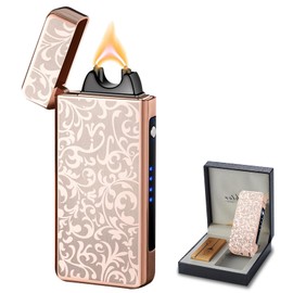 YOZWOO Electric Lighter Rechargeable USB Plasma Lighter High Power Windproof Flame Arc Electronic Lighters for Candles, Incense, Fireworks with High-Grade Gift Box(Rose Gold Flower)
