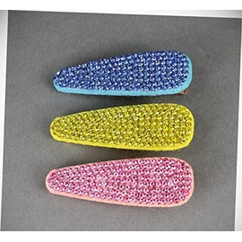 Perfect Hairstyle with Our Hair Accessories - 3 Blue Yellow Pink Crystal Barrettes Alligator Hair Clip Faceted Gems Sparkly Fashionable Hair Accessory Hair Jewelry Accessories for Lady Women