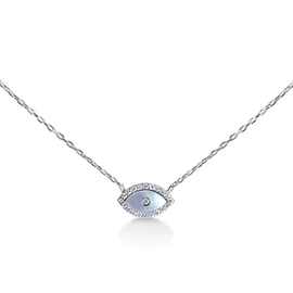MYSTIC JEWELS by Dalia Turkish Eye Pendant Necklace 925 Sterling Silver with Cubic Zirconia and Mother of Pearl Stone Cubic Zirconia, Stone, Cubic Zirconia