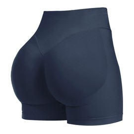 Pantalones cortos de entrenamiento para mujer, sin costuras, levantamiento de glúteos, gimnasio, motociclista, a prueba de sentadillas, elastano oculto, Azul, M