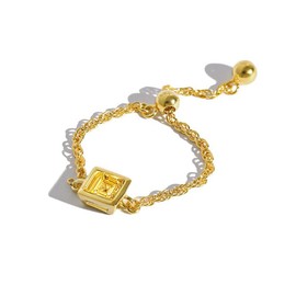 Cubic Zirconia Link Chain Statement Ring with Dangle Beaded Ball Adjustable Tail Finger Band Birthstone Stacking Eternity Promise Ring Tassel Dangling Charm Rings Fashion Jewelry Gifts for Women BFF (Yellow)