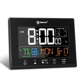 Geevon Digital Atomic Alarm Clock with 2 USB Ports, HD Color Display Atomic Clocks for Bedrooms with Indoor Temperature and Humidity, Moon Phases, Time, and Calendar for Home Office