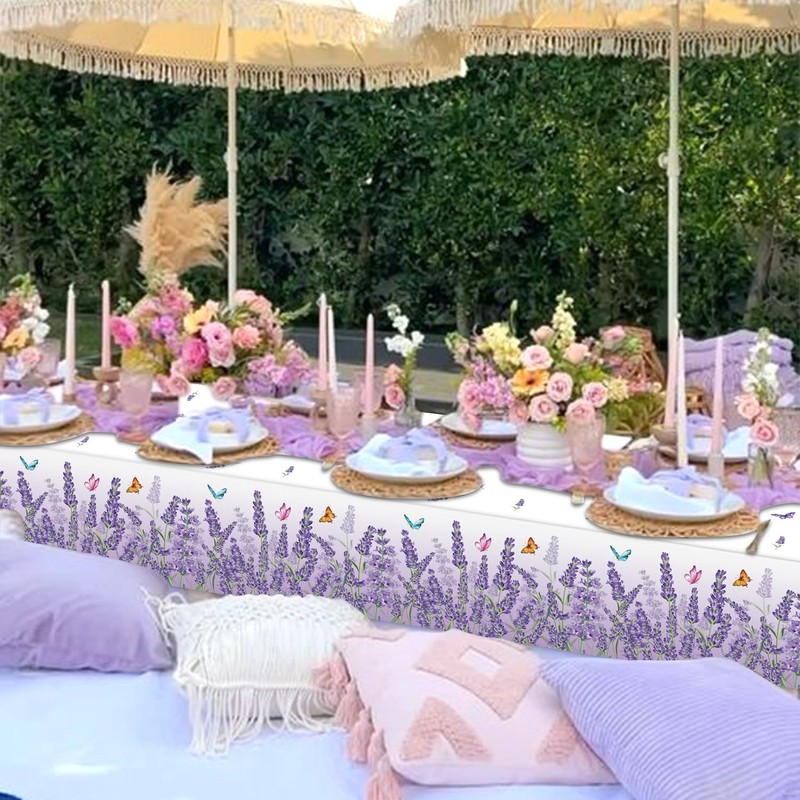 PTECDROTS 4Pcs Lavender Tablecloths Rectangle Purple Flower Table Cloths Butterfly
