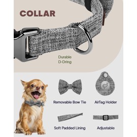 MIDOG AirTag Dog Collar, Fashion Dog Collar for Small Medium Large Dogs with Air Tag Holder Case, Adjustable Training Soft Nylon Air Tag Pet Collar with Quick-Release Metal Buckle (Gray, S,10" - 16")