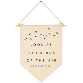 Sioial Bible Verse Wall Art-Minimal Christian Wall Decor-Bible Baptism Gift-Scripture Hanging Flag Art Decor-Banner Wall Sign Gift-Living Room Bedroom Home Decoration-Look at the Birds