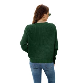 TASAMO Women's Long Sleeve Knit Sweater Cardigan Cozy and Stylish Outerwear (Large, Dark Green)