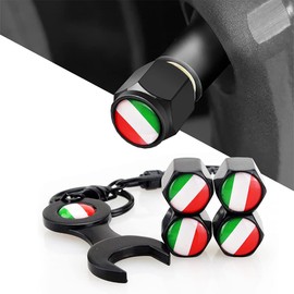 HIBEYO Set of 4 Tyre Valve Caps Anti Theft Wheel Valve Caps Valve Cover Dust Proof Cover Universal Cars Dust Caps Tyre Marker with Key Ring Car Accessories Italy Flag