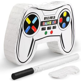 Video Game Controller Pinata Bundle Fiesta Gaming Controller Pinata Set with Blindfold and Bat Kids Birthday Gamer Party Supplies Game Toy for Kids Gaming Theme Party Carnival Events Decor (White)
