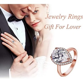 LAZLUVU 4.85 CT Pear Shaped Engagement Rings for Women Rose Gold Plated Wedding Ring With Cubic Zirconia Promise Ring Jewelry Gift Size 6