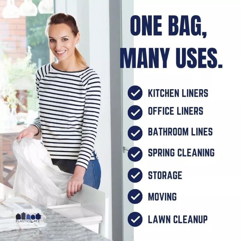 Plasticplace 8-10 Gal VALUE LINE White Trash Bags with Flaps