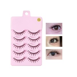 Fake Eyelashes, 5 Pairs, Reusable, Bunchy, Durable, For Beginners, Daily Wear, Cosplay, 3D Texture, Little Devil Style, Ultra Light, Easy, Cute, Smooth Natural, Thin Makeup, For Daily Use (009 Little