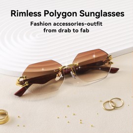 Dollger Rimless Rectangle Sunglasses for Women Men Fashion Hip Hop Frameless Designer Shades Wood Y2K Square Sun Glasses, Gradient Tea