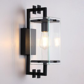 ZUIMEITIANS Modern Black Glass Wall Sconce with Super Clear Tempered Glass UL Hardwired Black Wall Light Fixture E26 for Indoor Bedroom Bathroom Vanity Hallway Foyer for Villa Hotel lampara de pared