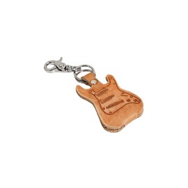 Fender Stratocaster Guitar Plectrum Case in the Shape of an Electric Guitar Genuine Leather with Keyring and Snap Hook Made in Italy Endscuoio Quality, Ochre Stratocaster, Portaplettro