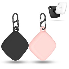 FGERWZ [2 Pack] Silicon Case for Tile Mate 2022 Tracker with Keychains, Tile Mate Holder Anti Lost Hidden Full Cover, Waterproof Tile Mate Case for Keys, Bags, Cat Dog Collar Holder (Black+Pink)