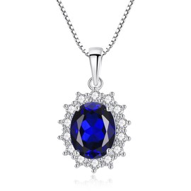 Princess Diana Kate Middleton Natural Sapphire Necklace for Women with Lab Created Gemstone, Pendant Necklace for Women with Birthstone, Engagement Anniversary Birthday Women's Gift (Silver Sapphire)