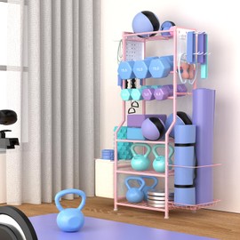 Dumbbell Rack, Home Gym Storage for Dumbbells Kettlebells Yoga Mat & Strength Training Equipments, Weight Rack with Peg Board Organizer, Workout Storage Gym Organizer Gym Equipment Storage (Pink)