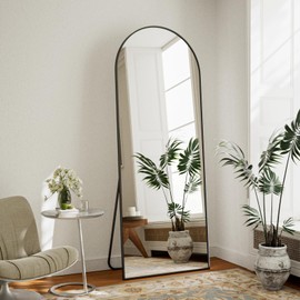 VETROVUE Full Length Mirror, 65 x 24 Standing Arched Mirror Full Length, Full Body ShatterVue Tempered Mirror for Living Room Bedroom, Black