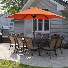 Yaheetech Patio Umbrella with Base Included, 9' Outdoor Umbrellas for Patio with Base, Push Button Tilt and Crank, Sturdy Ribs, Orange