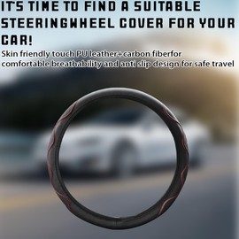 JNNJ Car Steering Wheel Covers, Non-Slip Steering Wheel Cover Made of Breathable Leather, Elastic Microfibre Leather, Ribbed without Inner Ring, Steering Wheel Cover (Red)