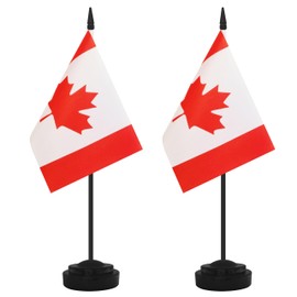 2 Pack Canada Desk Flag Set, Canadian Desktop Small Miniature Table Office Flag with 12" Black Pole and Black Base, Offices, Classroom, Home, Festival Decoration (Canada)
