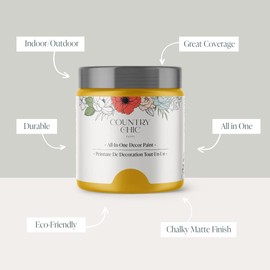 Country Chic All-in-One Chalk Paint for Furniture, Cabinets, Home Decor, Eco-Friendly, Matte Finish, Built-In Primer & Top Coat for Wood, Metal - Fresh Mustard (Mustard Yellow) - Quart 32 oz (950 ml)