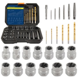 PRIDE&CRAFT 26Pcs Screw Extractor Set, Bolt Extractor Kit with HSS Left Hand Drill Bits, Stripped Screw Extractor, Nut Extractor Set with Hex Adapter for Damaged, Rusted Bolts, Screws, Nuts and Studs
