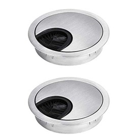 2Pcs Desk Table Grommet 60mm(2.4 inch) Brushed Chrome Desk Cable Wire Grommet Cable Port Hole Covers Tidy for Home Office Computer Table Wire Organizer