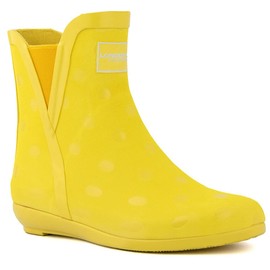 LONDON FOG Womens Piccadilly Rain Boot yellow shiny dot 8 M US