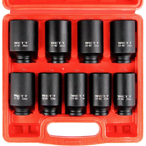WETT 1/2" Drive Deep Impact Socket Set, 9-Piece Spindle Axle