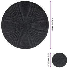 MAHIONG 18 PCS 36 cm Black Placemats and Coaster Sets, Place Mats for Table, Round Woven Placemats for Dining, Kitchen Table, Party, Wedding