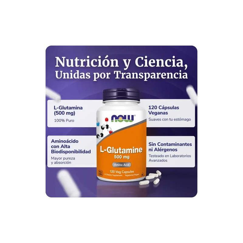 L-Glutamina 500mg L-Glutamine Amino Acid Supplement, 120 Vegan Caps