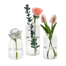 HIGLASTO Glass Flower Vase, Glass Bud Vases 4,6,8 Inch Clear Glass Vase,Modern Vase for Centerpiece Table Decor,Living Room, Dining Table, Wedding, Party