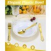 Bestluck 50 Pack White Plastic Bowls with Gold Rim, 12oz