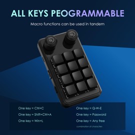 Macro Pad Macro Keyboard Programmable Keypad Customized 12-Key Mini Mechanical Gaming Keyboard One Handed Keyboard RGB OSU Micro Keyboard Macropad Knob Wireless Receiver&Type C 1m Cable(Black)
