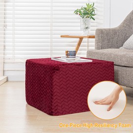 Furry Square Pouf Ottoman Foot Rest, Redwine, 20"x14"